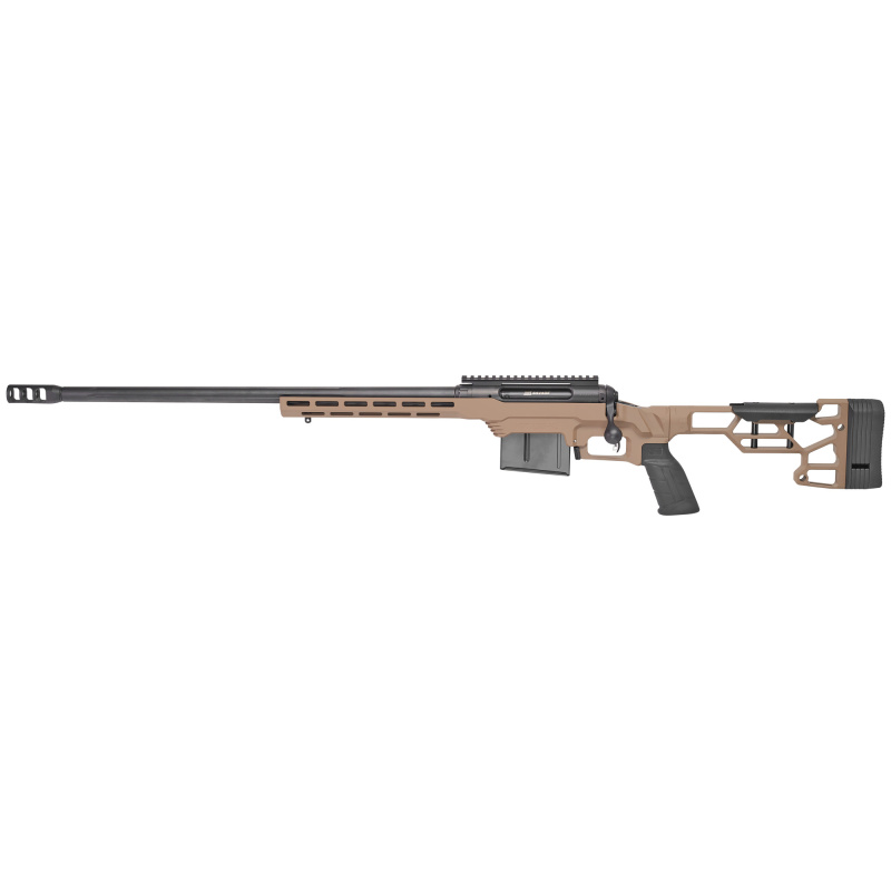 110 Precision, Bolt Action, 6.5 Creedmoor, 24" Heavy Barrel, Threaded 5/8-24, BA Muzzle Brake, Flat Dark Earth Finish, MDT LSS XL Chassis, AccuTrigger, Includes 1 AICS Magazine and 20 MOA 1 piece EGW Rail, 5Rd, Left Hand 57696