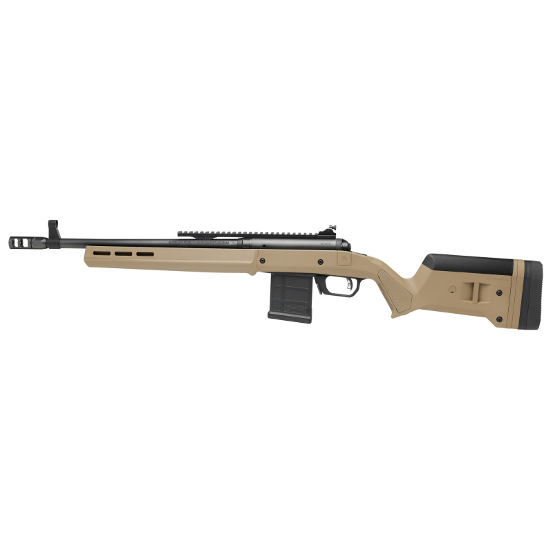 110 Magpul Scout, Bolt Action Rifle, 308 Winchester, 16.5" Barrel, Muzzle Brake, Matte Finish, Black, Flat Dark Earth Magpul Hunter Stock, Picatinny Rail with Rear Peep Sight, Adjustable Front Sight, Savage AccuTrigger, 10 Rounds, 1 AICS Magazine 58189