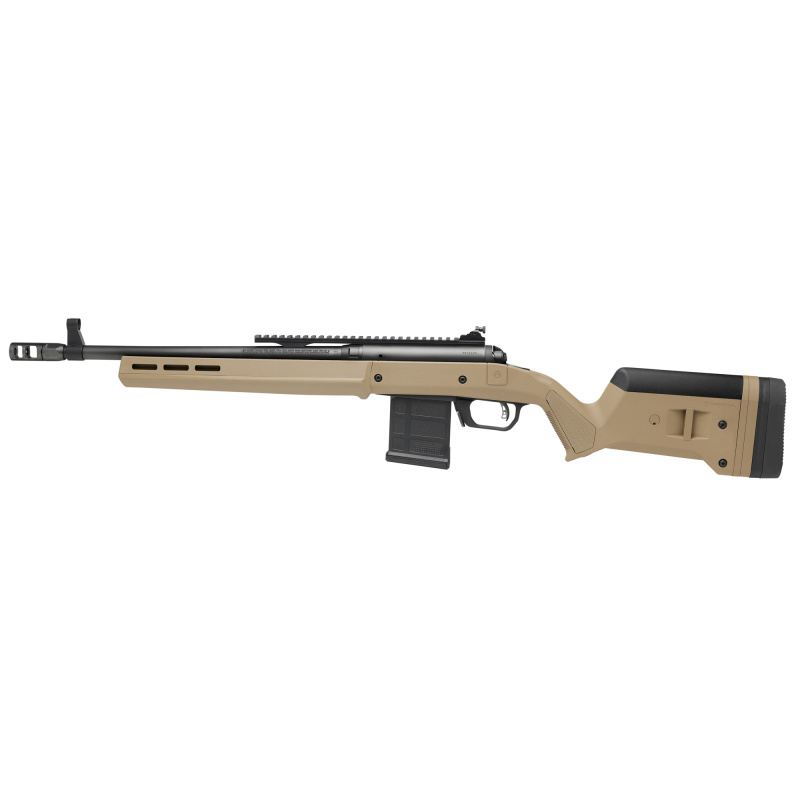 110 Magpul Scout, Bolt Action Rifle, 450 Bushmaster, 16.5" Barrel, Muzzle Brake, Matte Finish, Black, Flat Dark Earth Magpul Hunter Stock, Picatinny Rail with Rear Peep Sight, Adjustable Front Sight, Savage AccuTrigger, 4 Rounds, 1 AICS Magazine 58194