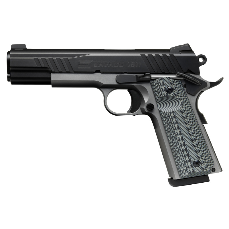 1911, Full Size, 9mm, 5" Barrel, G10 Grips, Stainless Steel Finish, Silver Frame, Black Slide, Night Sights, Manual Safety, 10 Rounds, 2 Magazines 67206