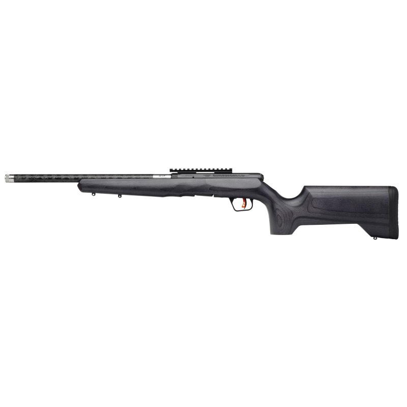 B Series Timberlite  Bolt Action Rifle, 22 LR, 18" Carbon Fiber Wrapped Barrel, Threaded 1/2x28,  Matte Finish, Black, Carbon Wood Laminate Gray Stock, Savage AccuTrigger, 0 MOA Picatinny Rail, 10 Rounds, 1 Magazine 70219