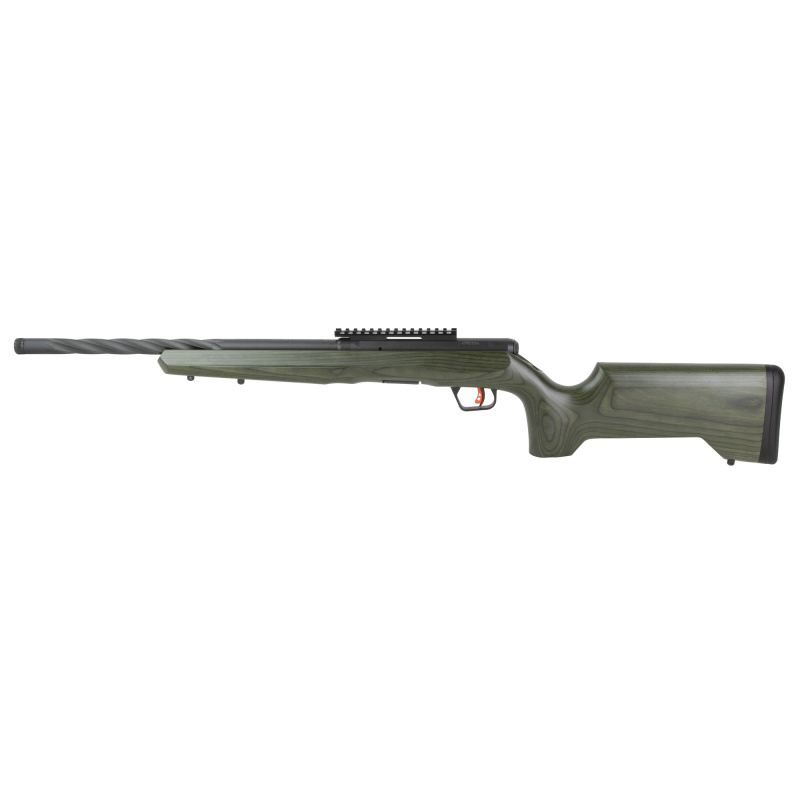B22 Timber Tactical, Bolt Action Rifle, 22WMR, 18" Barrel, 1/2X28 Thread Pattern, Heavy Spiral Fluted, Black, Olive Drab Green Laminate Stock, Right Hand, 10 Rounds, 1 Rotary Magazine 70551