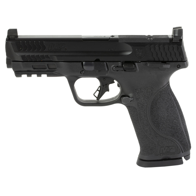 M&P 2.0, Striker Fired, Semi-automatic, Polymer Frame Pistol, Compact, 9MM, 4.25" Barrel, Armornite Finish, Black, Optic Height Sights, Optics Ready, Thumb Safety, Flat Face Trigger with Integrated Trigger Safety, 17 Rounds, 2 Magazines 13567