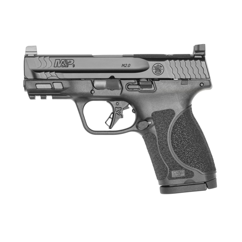 M&P 2.0, Striker Fired, Semi-automatic, Polymer Frame Pistol, Compact, 9MM, 3.6" Barrel, Armornite Finish, Black, Optic Height Sights, Optics Ready, Flat Face Trigger with Integrated Trigger Safety, 15 Rounds, 2 Magazines, Includes 4 Interc