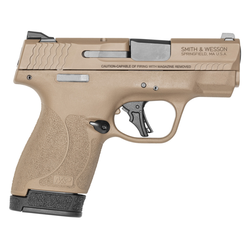 M&P9, Shield Plus, Striker Fired, Semi-automatic, Polymer Frame Pistol, Micro-Compact, 9MM, 3.1" Barrel, Armornite Finish, Flat Dark Earth, White Dot Sights, Manual Thumb Safety, Flat Face Trigger, 2 Magazines, (1) 10-Round (1) 13-Round 13635