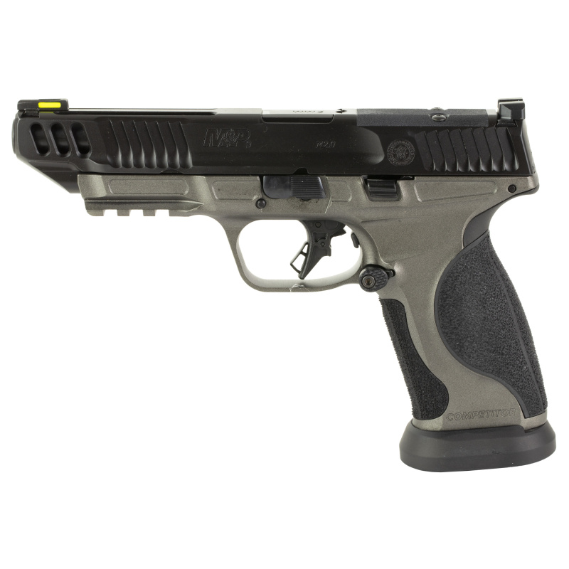 M&P 2.0 Competitor |9MM, 5" Barrel, Cerakote Finish, Tungsten Gray Stainless Steel Frame, Armornite Black Finish Slide and Barrel, Optics Ready, Non-Manual Safety, Fiber Optic Front Sight, 10 Round Magazines