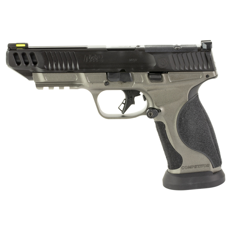 M&P 2.0 Competitor |9MM, 5" Barrel, Cerakote Finish, Tungsten Gray Stainless Steel Frame, Armornite Black Finish Slide and Barrel, Optics Ready, Non-Manual Safety, Fiber Optic Front Sight, 17 Round Magazines