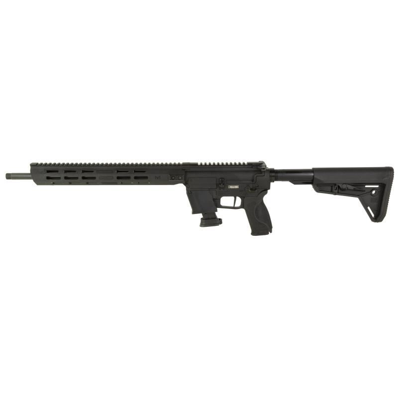 Response, Semi-automatic, AR, 9MM, 16.5" Barrel, Threaded 1/2x28, Black Oxide Finish, Black, Polymer Upper/Lower Receiver, M&P Grips, Free Float M-LOK Handguard, Collapsible Stock, 10 Rounds, 2 M&P Magazines, 2 FLEXMAG Adaptors For GLOCK and Smith & Wess