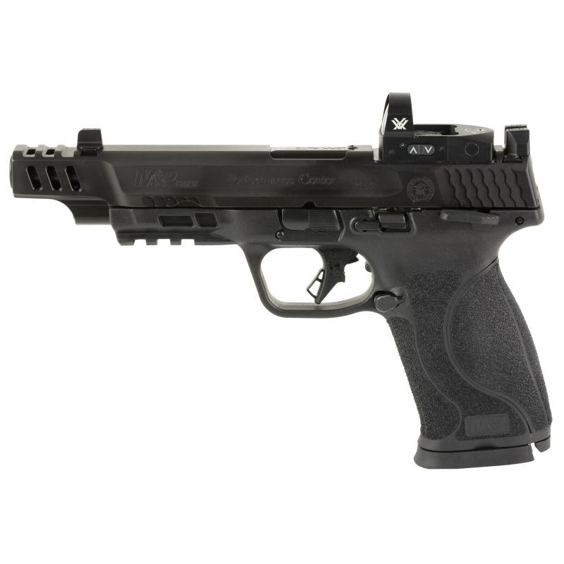 M&P M2.0, Striker Fired, Semi-automatic, Polymer Frame Pistol, Full Size, 10MM, 5.6" Barrel, Ported Slide, Armornite Finish, Black, Optic Height Night Sights, Manual Thumb Safety, 15 Rounds, 2 Magazines, Includes Vortex Venom Red Dot 13970