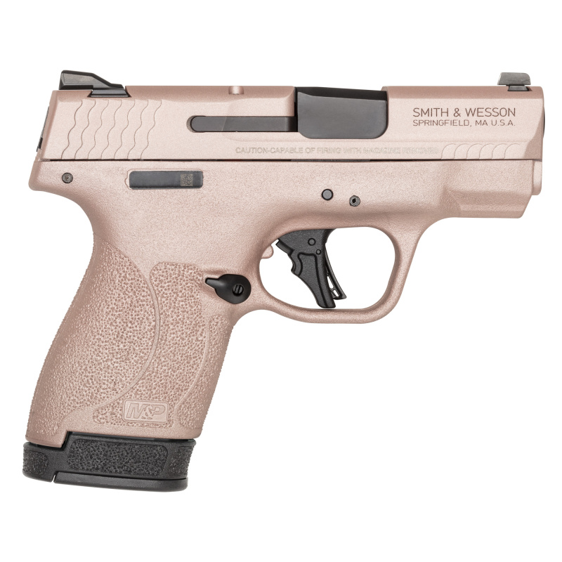 Shield Plus, M&P9, Semi-automatic, Striker Fired Polymer Frame Pistol, Micro-Compact, 9MM, 3.1" Barrel, Cerakote Finish, Rose Gold, White Dot Sights, Manual Thumb Safety, Flat Face Trigger, 2 Magazines, (1) 10-Round (1) 13-Round 14026