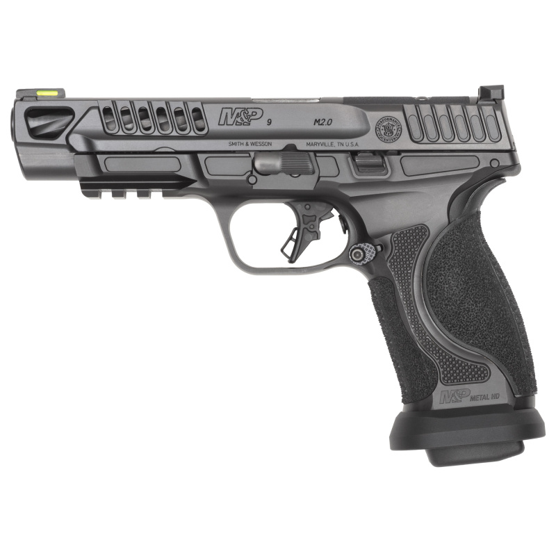 M&P M2.0 Competitor Heavy Duty, Semi-automatic, Striker Fired, Full Size, 9MM, 5" Spiral Fluted Barrel, Armornite Finish, Black, Front Hiviz Night Sight, Black Rear Sight, Optics Ready, 17 Rounds, 4 Magazines 14068