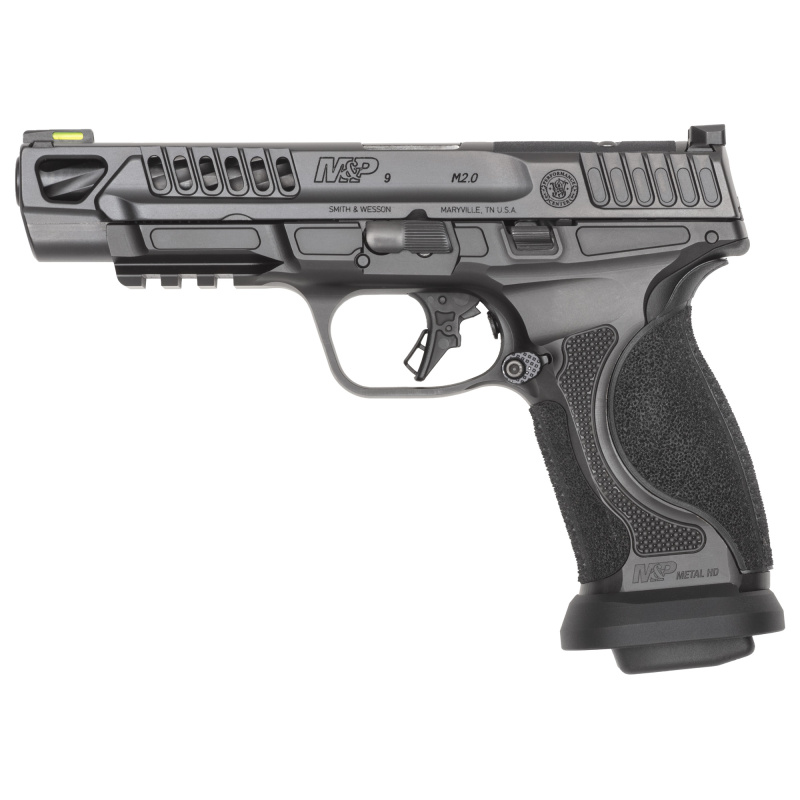 M&P M2.0 Competitor Heavy Duty, Semi-automatic, Striker Fired, Full Size, 9MM, 5" Spiral Fluted Barrel, Armornite Finish, Black, Front Hiviz Night Sight, Black Rear Sight, Optics Ready, 10 Rounds, 4 Magazines 14070