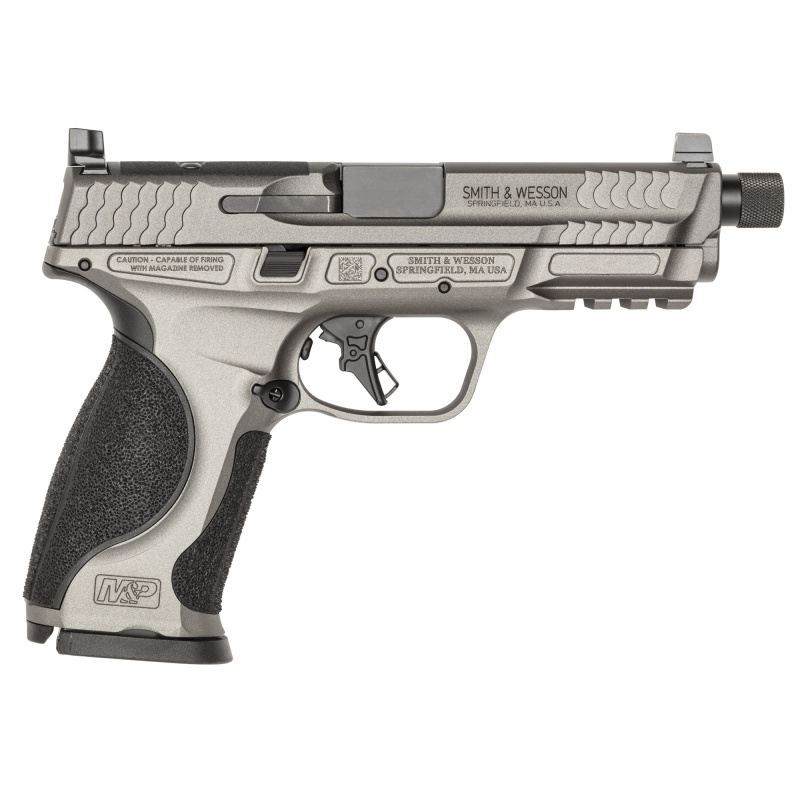 M&P9 M2.0 Metal, Striker Fired, Semi-automatic, Aluminum Frame Pistol, Compact, 9MM, 4.625" Threaded Barrel, Cerakote Finish, Tungsten Gray, Optic Height Sights, No Manual Safety, Interchangeable Grip Inserts, Optics Ready, 17 Rounds, 2 Magazines 14162