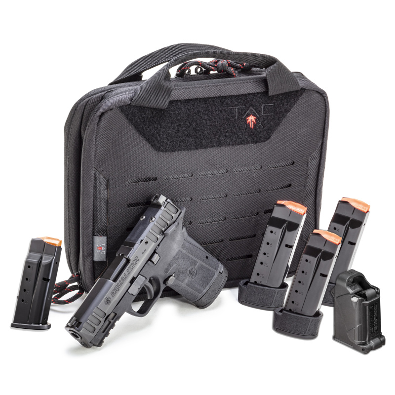 Equalizer, Range Kit, Semi-automatic Pistol, Single Action Internal Hammer, Micro Compact, 9MM, 3.675" Barrel, Armornite Finish, Black, Optics Ready, Thumb Safety, 3 Dot Sights, 5 Magazines, (1)-10 Round, (1)-13 Round & (1)-15 Round, Includes Tac-Six Tac