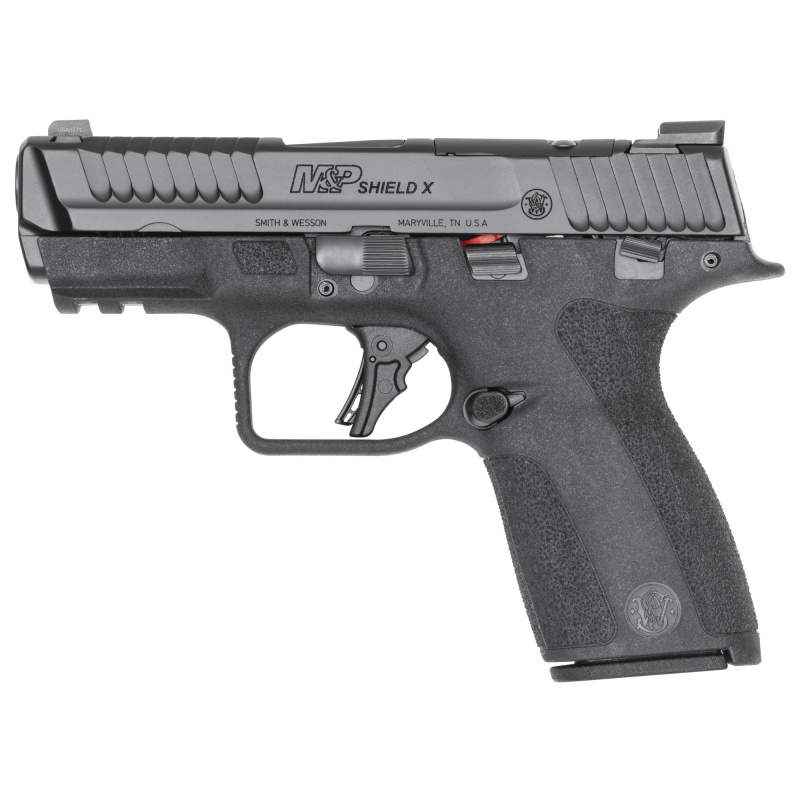 M&P Shield X, Semi-automatic, Striker Fired, Compact, 9MM, 3.6" Barrel, Armornite Finish, Black, Optic Ready, Front Night Sight, Thumb Safety, Loaded Chamber Indicator, 2 Magaxines, 10 Rounds, California Compliant 14459
