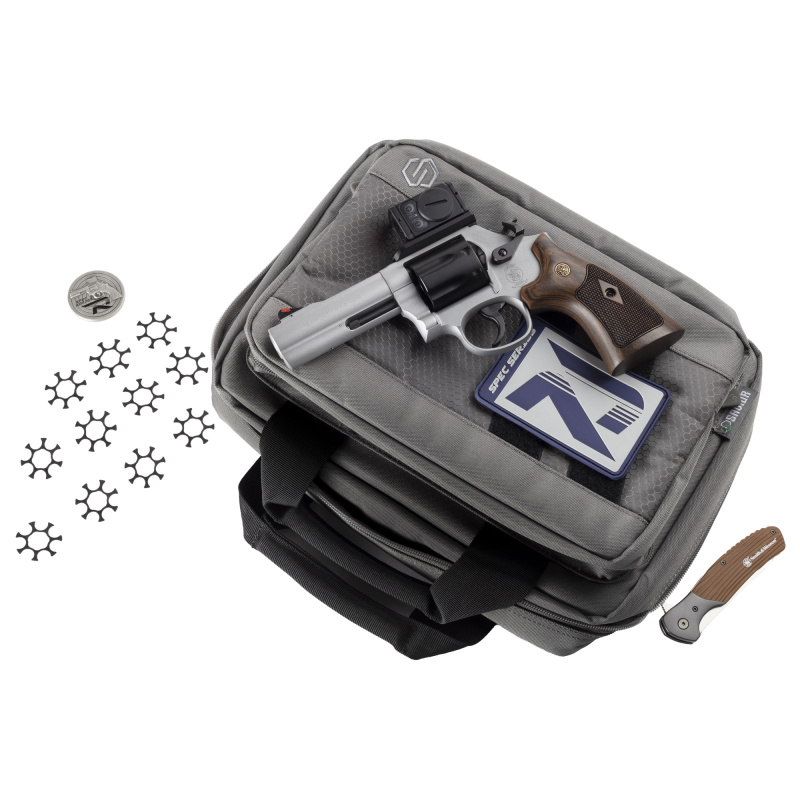 686 Plus, Spec Series R, Revolver, Double Action/Single Action, No Internal Lock, 357 Magnum/38 Special +P, 4.13" Ported Barrel, Cerakote Finish, Titanium, Aimpoint ACRO P-2 Optic, Checkered Wood Grips, Extended Cylinder Release, Adjustable Sights, 7 Rou