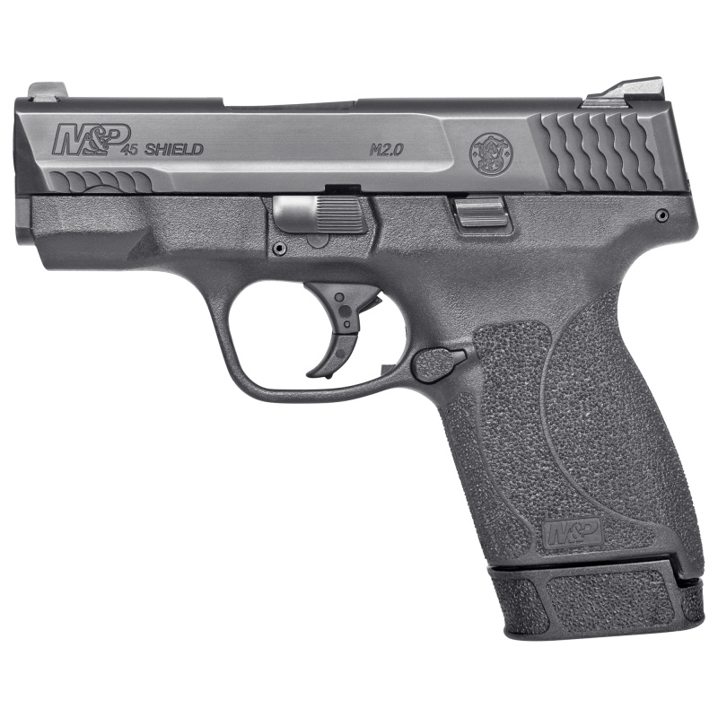 Shield M2.0, Semi-automatic, Striker Fired, Polymer Frame Pistol, Compact Slim, 45ACP, 3.3" Barrel, Armornite Finish, Black, White Dot Front and 2 White Dot Rear Sights, No Manual Thumb Safety, 7 Rounds, 1 Magazine 14659
