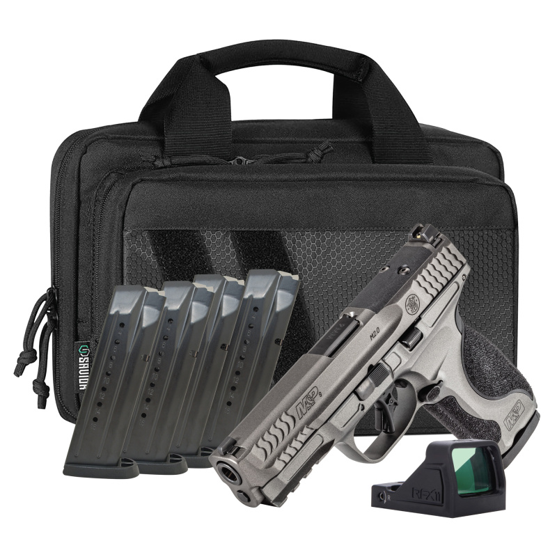 M&P9 M2.0 Metal, Striker Fired, Semi-automatic, Aluminum Frame Pistol, Compact, 9MM, 4.25" Barrel, Cerakote Finish, Tungsten Gray, Fixed Sights, No Manual Safety, Interchangeable Grip Inserts, Optics Ready, 17 Rounds, 5 Magazines, Includes Viridian RFX11