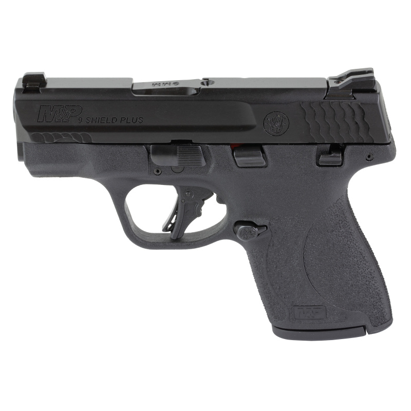 Shield Plus, Semi-automatic, Striker Fired Polymer Frame Pistol, Micro-Compact, 9MM, 3.1" Barrel, Armornite Finish, Black, White Dot Sights, Manual Thumb Safety, Flat Face Trigger, 13 Rounds, 6 Magazines, Includes Savior Specialist Bag 14750