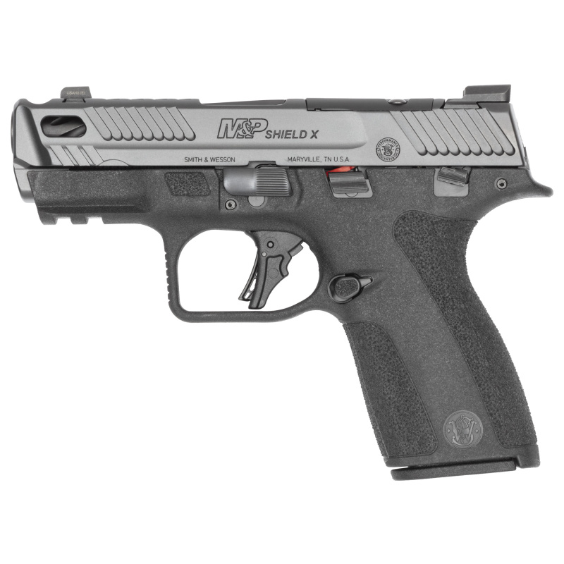 Shield X Carry Comp, Semi-automatic, Striker Fired, Micro Compact, 9MM, 3.6" Ported Barrel, Armornite Finish, Black, Front Night Sight, Manual Thumb Safety, Optic Ready, Flat Face Trigger, Magazine Disconnect Safety, Taclite Loaded Chamber Indicator, 10
