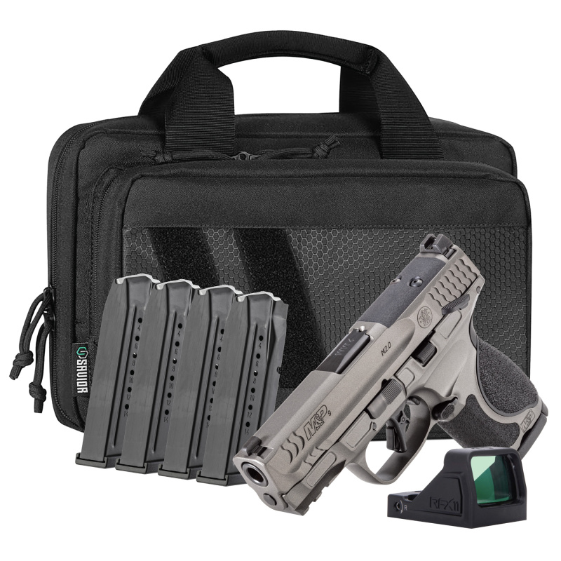 M&P M2.0 Metal, Semi-automatic, Striker Fired, Compact, 9MM, 3.6" Barrel, Cerakote Finish, Tungsten, Optics Ready, Manual Safety, 15 Rounds, 5 Magazines, Includes Viridian RFX11 and Range Bag 14804