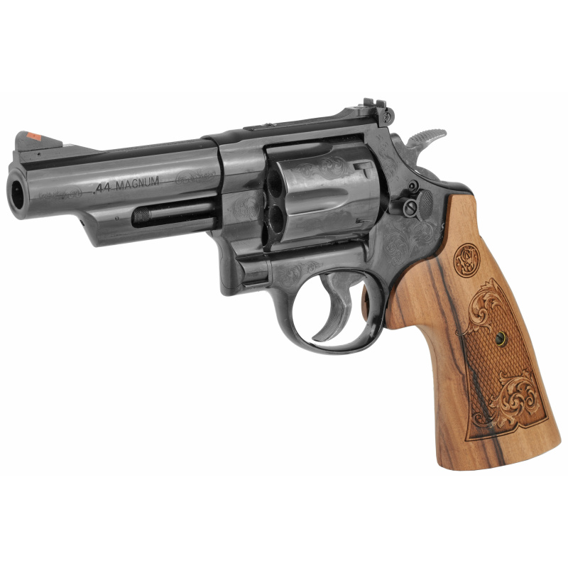 Model 29 Machine Engraved |44 Magnum, 4" Barrel, Carbon Frame, Blue Finish, Wood Grips, Red Ramp/White Outline, 6Rd 150783 Double Action, N-Frame