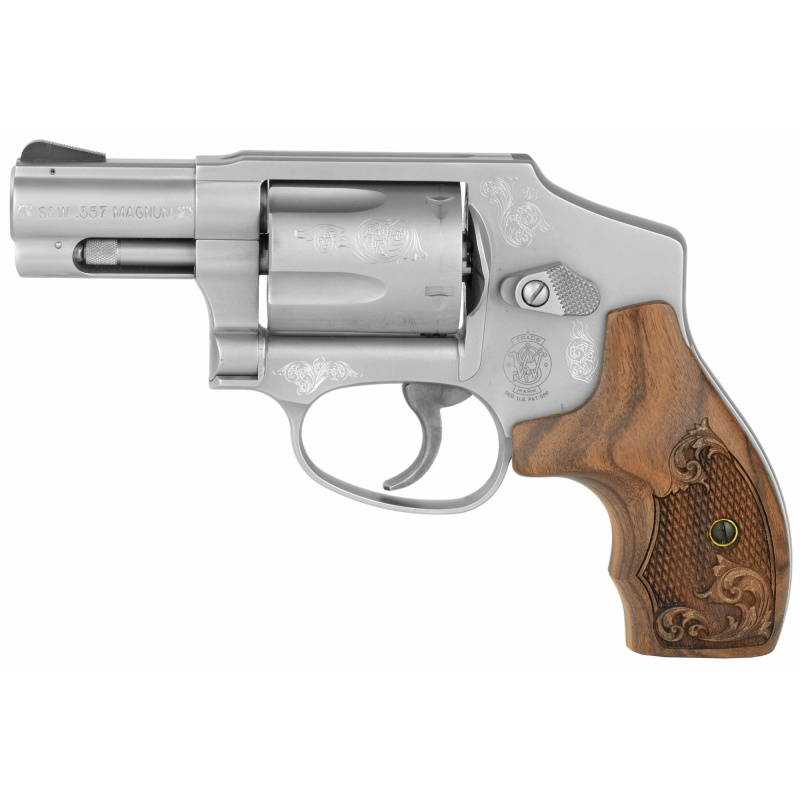 Model 640 Centennial Engraved |.357 Magnum/.38 Special+P S&W 2.125 Inch Barrel Satin Stainless Finish 5 Round, Includes Mahogany Presentation Case