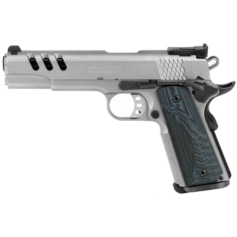 Performance Center SW1911 Custom .45 ACP 5 Inch Stainless Steel Throated Barrel Glassbead Finish G10 Custom Wood Grip 8 Round