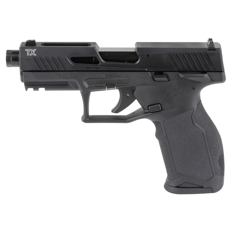 TX22, Semi-automatic, Striker Fired, Polymer Frame Pistol, Full Size, 22 LR, 4.6" Barrel, 1/2X28 Thread Pitch, Anodized Finish, Black, Adjustable Rear Sights, White Dot Front Sight, Manual Safety, 10 Rounds, 5 Magazines, Taurus Performance Trigger System