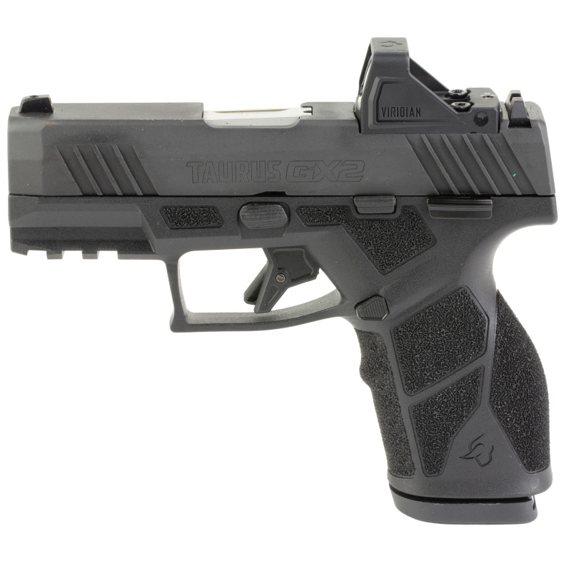 GX2 TORO, Semi-automatic, Striker Fired, Compact, 9MM, 3.38" Barrel, Matte Finish, Black, Fixed White Dot Front Sight, Drift Adjustable Rear Sight, Optic Ready with RMSc Footprint, Manual Safety, 3 Magazines, 13 Rounds, Includes Viridian RFX11 3 MOA Gree
