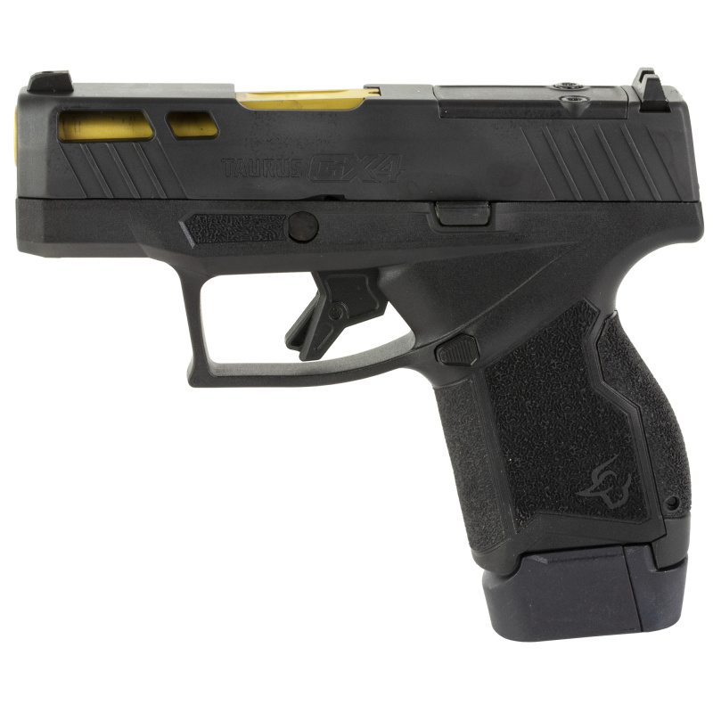 GX4 Race, Striker Fired, Semi-automatic, Polymer Frame Pistol, Micro-Compact, 9MM, 3" Barrel, Gold, Matte Finish, Black, Fixed Steel Front Sight, Drift-Adjustable Steel Rear Sight w/ Serrated Ramp, Optic Ready, Ported Slide, (1)-11 and (1)-13 Round Magaz