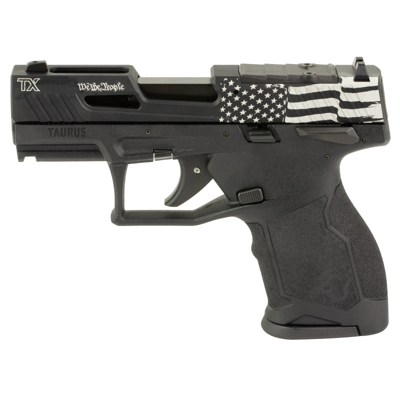 TX22 Compact, Striker Fired, Semi-automatic, Polymer Framed Pistol, 22 LR, 3.6" Threaded Barrel, Manual Safety, Black Frame, Laser Engraved Flag Slide, 13 Rounds, 2 Magazines, 1-TX22131-EN2