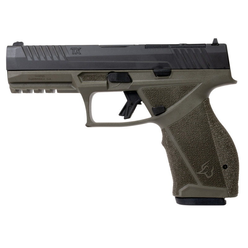 TX9, Striker Fired, Single Action Only, Semi-automatic, Full Size, 9MM, 4.5" Barrel, Nitride Finish, Olive Drab Green and Black, Drift Adjustable Rear Sight with Removable Front Sight, Optics Ready T.O.R.O. Slide, 17 Rounds, 2 Magazines 1-TX9F441-OD