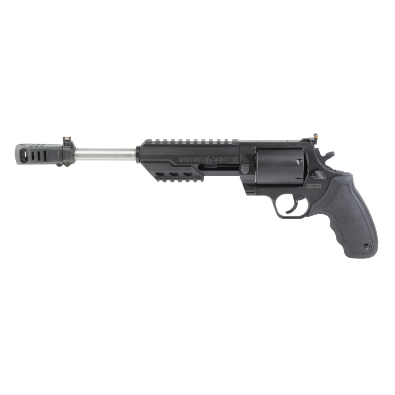 Raging Hunter, Double/Single Action, Metal Frame Revolver, Large Frame, 350 Legend, 10.5" Barrel, Matte Stainless Finish, Black, Fiber Optic Front and Adjustable Rear Sight, Rubber Grips, 6 Rounds 2-350101RH