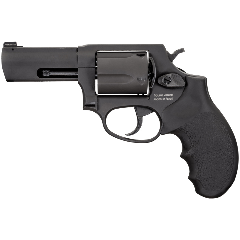 Defender 605, Double Action/Single Action, Steel Framed Revolver, 357 Magnum, 3" Stainless Steel Barrel, Matte Black Finish, Black Hogue Rubber Grips, Front Night Sight, 5 Rounds 2-60531NS