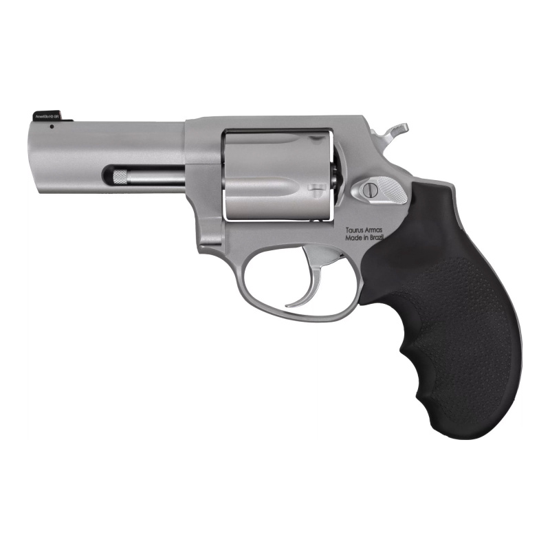 Defender 605, Double Action/Single Action, Steel Framed Revolver, 357 Magnum, 3" Stainless Steel Barrel, Stainless Steel Finish, Silver, Black Hogue Rubber Grips, Front Night Sight, 5 Rounds 2-60539NS