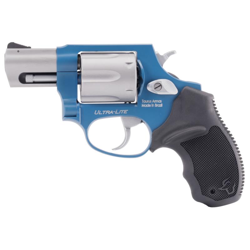 Model 856, Double Action, Metal Frame Revolver, Small Frame, 38 Special, 2" Barrel, Steel, Matte Finish, Sky Blue and Stainless Steel, Rubber Grips, Fixed Sights, 6 Rounds 2-85629ULC23