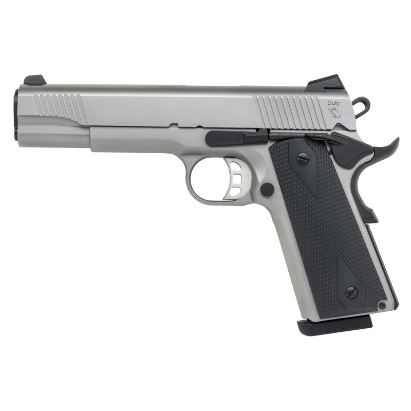 1911 Duty SS45, 1911, Semi-automatic, Full Size, 45 ACP, 5" Barrel, Stainless Steel Finish, Silver, Rubber Overmolded Grips, Novak White Dot Sights, 8 Rounds, 2 Magazines 10100532