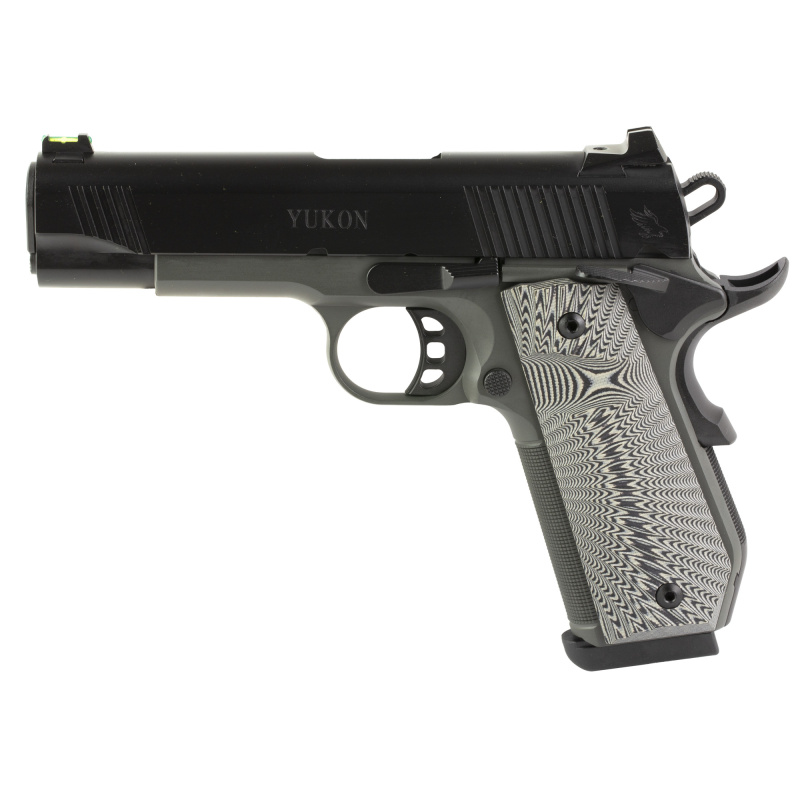 1911 C10 YUKON, Single Action Only, Semi-automatic, Metal Frame Pistol, Commander, 10MM, 4.25" Barrel, Carbon Steel Frame, Cerakote Finish, Black Slide, Gray Frame, Ed Brown Bobtail, G10 Grips, Ambidextrous Safety, Fiber Optic Front Sight, 8 Rounds, 2 Ma