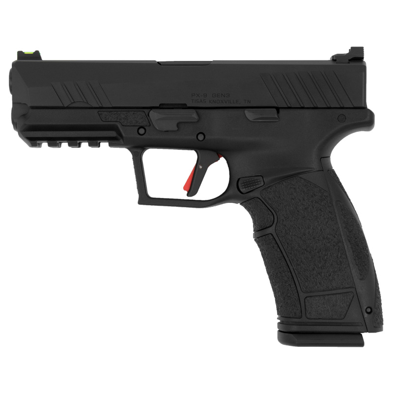 PX-9 Gen 3 Duty, Striker Fired, Semi-automatic, Polymer Frame Pistol, Compact, 9MM, 4.11" Barrel, Tenifer Finish, Black, Trigger Safety, Fiber Optic Front Sight, Optic Ready, 20 Rounds, 2 Magazines, (1) 20-Round & (1) 18-Round, Interchangeable Back Strap