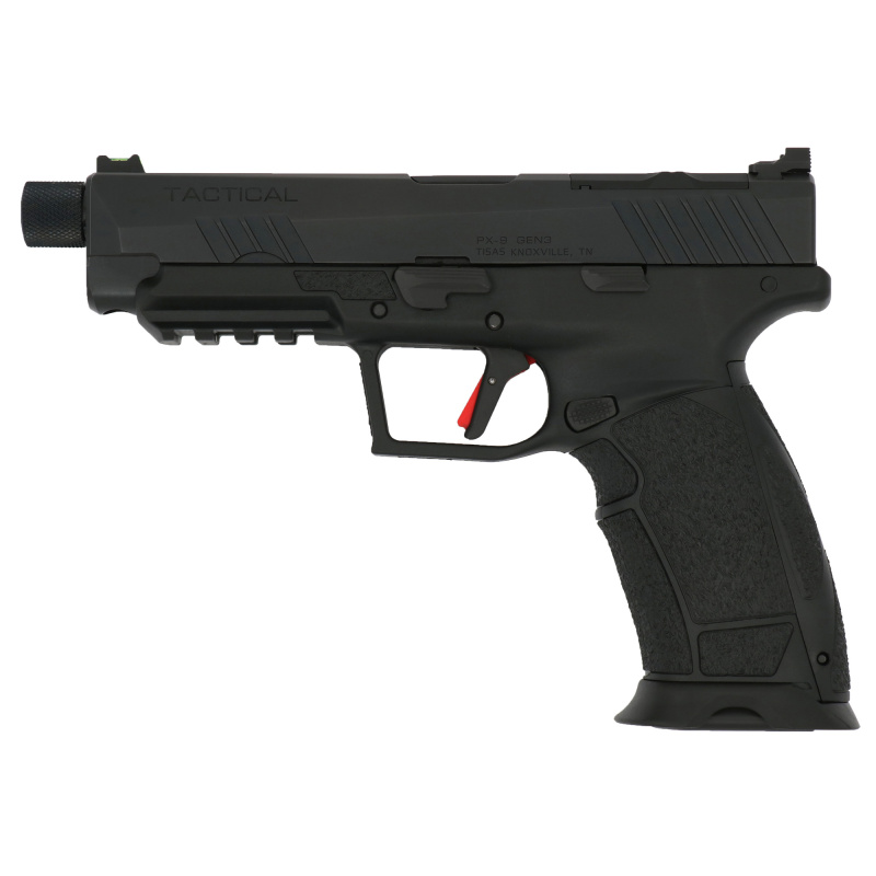 PX-9 Gen 3 Tactical, Striker Fired, Semi-automatic, Polymer Frame Pistol, Full Size, 9MM, 5.1" Barrel - Threaded, Tenifer Finish, Black, Trigger Safety, Fiber Optic Front Sight, Optic Ready, 20 Rounds, 2 Magazines, (1) 20-Round & (1) 18-Round, Interchang