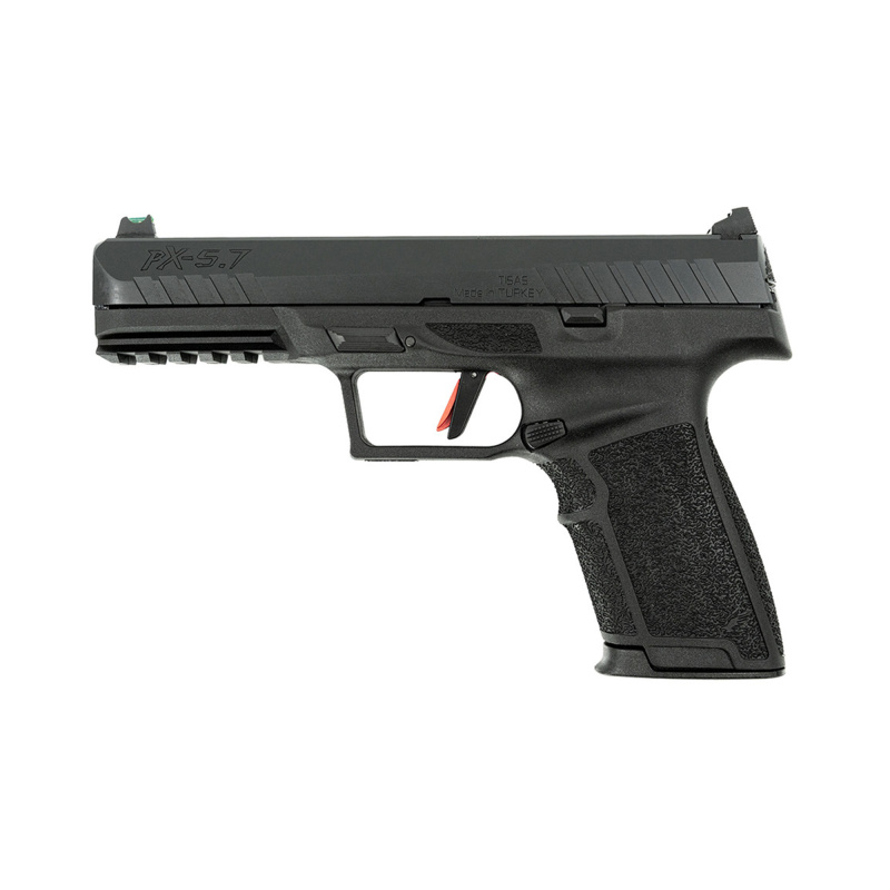 PX-5.7 FO Raptor, Semi-automatic, Single Action Only, Polymer Frame Pistol, Full Size, 5.7X28MM, 4.86" Barrel, QPD Finish, Black, Fiber Optic Front and Drift Adjustable Rear Sights, 20 Rounds, 2 Magazines 15200006