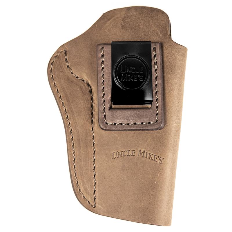 Uncle Mikes Inside Waistband Leather Holster, Size 6, Fits 4"/5" 1911 with Rail and Hi Power, Leather, Metal Clip, Ambidextrous, Brown UM-IWB-6-BRW-R