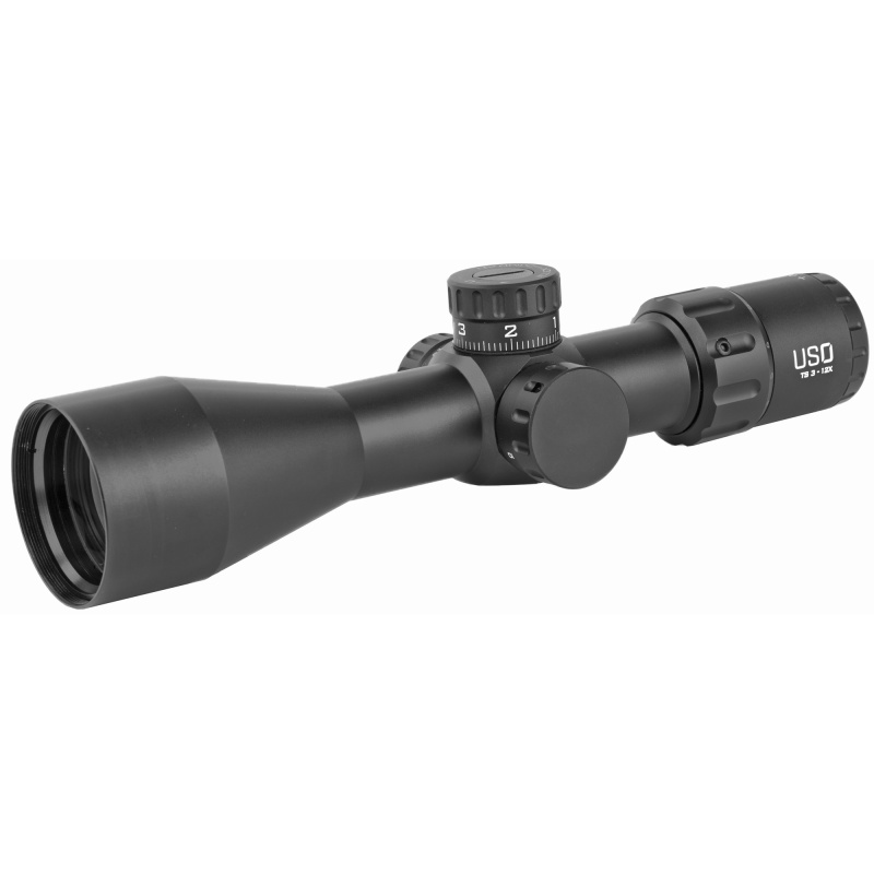 TS Series Rifle Scope, 3-12X44mm, 30mm Main Tube, Front Focal Plane, 1/10 Mil Adjustments, Black Finish, MIL Hunting Reticle (MHR) TS-12X MHR