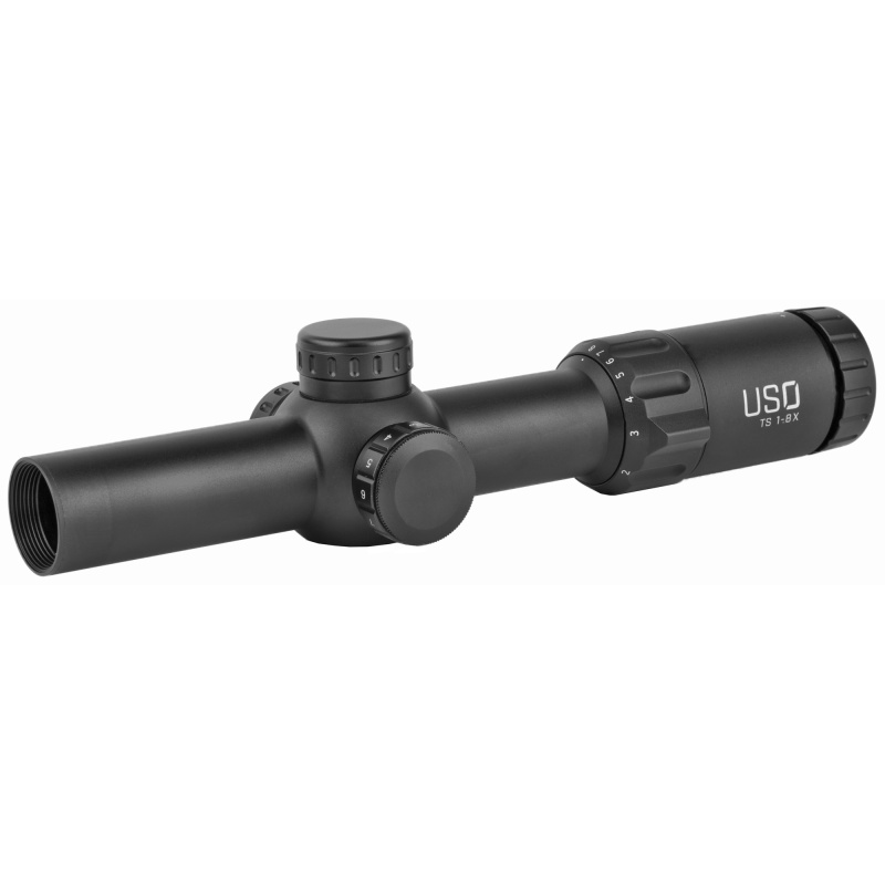 TS Series Rifle Scope, 1-8X24mm, 30mm Main Tube, Second Focal Plane, 0.5 MOA Adjustments, Black Finish, Simple Crosshair Reticle with Red Dot TS-8X SFP