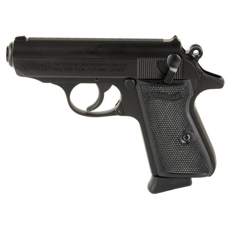 PPK/S, Semi-automatic, Metal Frame Pistol, Compact, 32ACP, 3.3" Barrel, Steel Construction, Matte Finish, Black, Fixed Sights, 7 Rounds, 2 Magazines 4796023