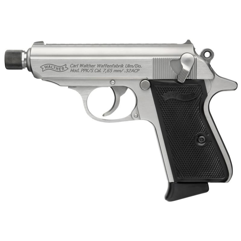 PPK/S SD | 32ACP, 3.3" Threaded Barrel, Steel Construction, Stainless Finish, Fixed Sights, 7 Rounds, 2 Magazines, Semi-automatic, Metal Frame Pistol, Compact
