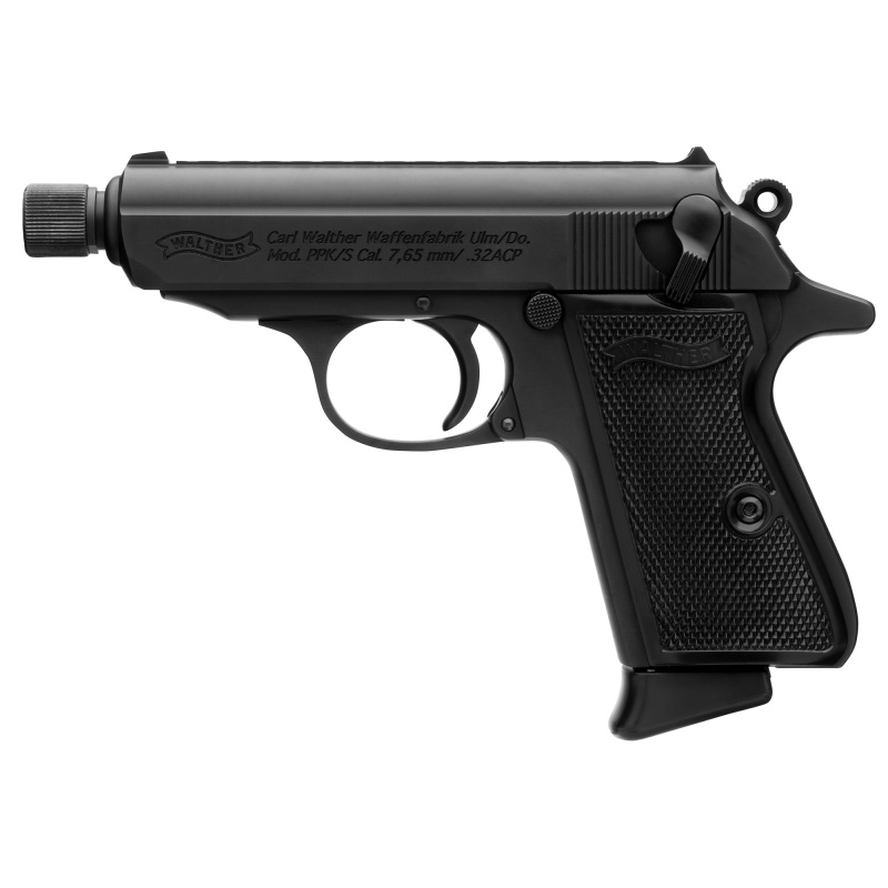 PPK SD, Semi-automatic, DA/SA, Metal Frame Pistol, 32ACP, 3.3" Barrel, Threaded 1/2X28, Steel Construction, Matte Finish, Black, Fixed Sights, 7 Rounds 4796061