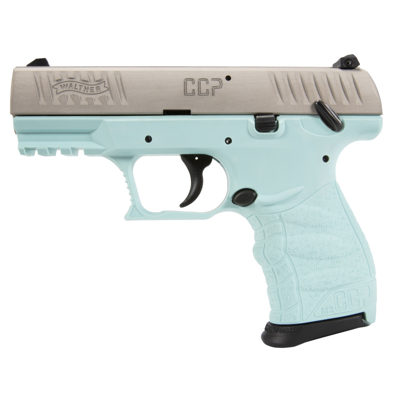 CCP M2+, Striker Fired, Semi-automatic, Polymer Frame Pistol, Compact, 9MM, 3.54", Angel Blue and Stainless, Manual Safety, 3 Dot Sights, 8 Rounds, 2 Magazines 5083512