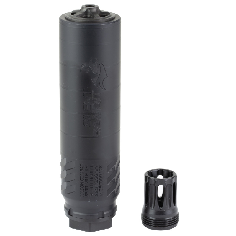 Silent Bandit, Suppressor, 223REM/556NATO, Titanium & Stainless Steel Construction, Armor Tuff Finish, Black, 5 Baffle, HUB Mount Compatible, Includes K-Mount Muzzle Device SP-SB-556-5-BLK